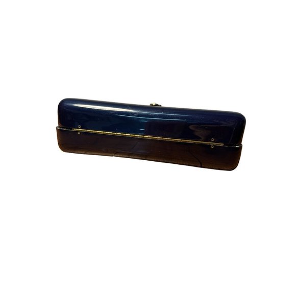 Vintage Lucite Structured Bag Navy Blue Classic Lucite Box Clutch Crossbody Shou - Picture 15 of 16